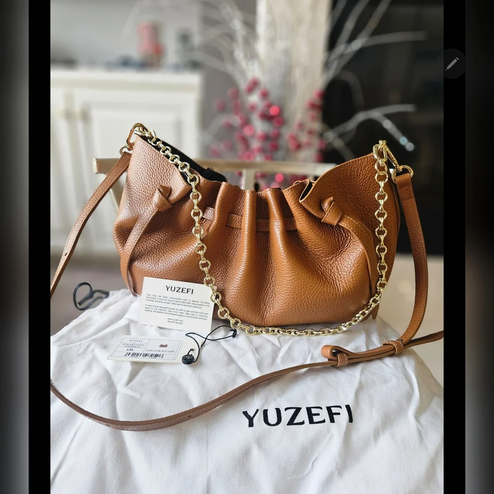 EuC YUZEFI Scallop Scallop BAG Pebble Grained Cinnamon With Tags - Picture 1 of 16